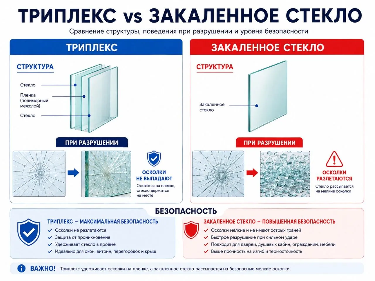 Инфографика: отличие триплекса от закаленного стекла
